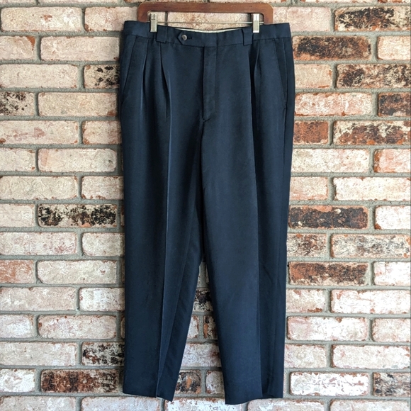 🔵 Navy Blue Pleated Trousers Dress Pants Men's 36 - Picture 1 of 8